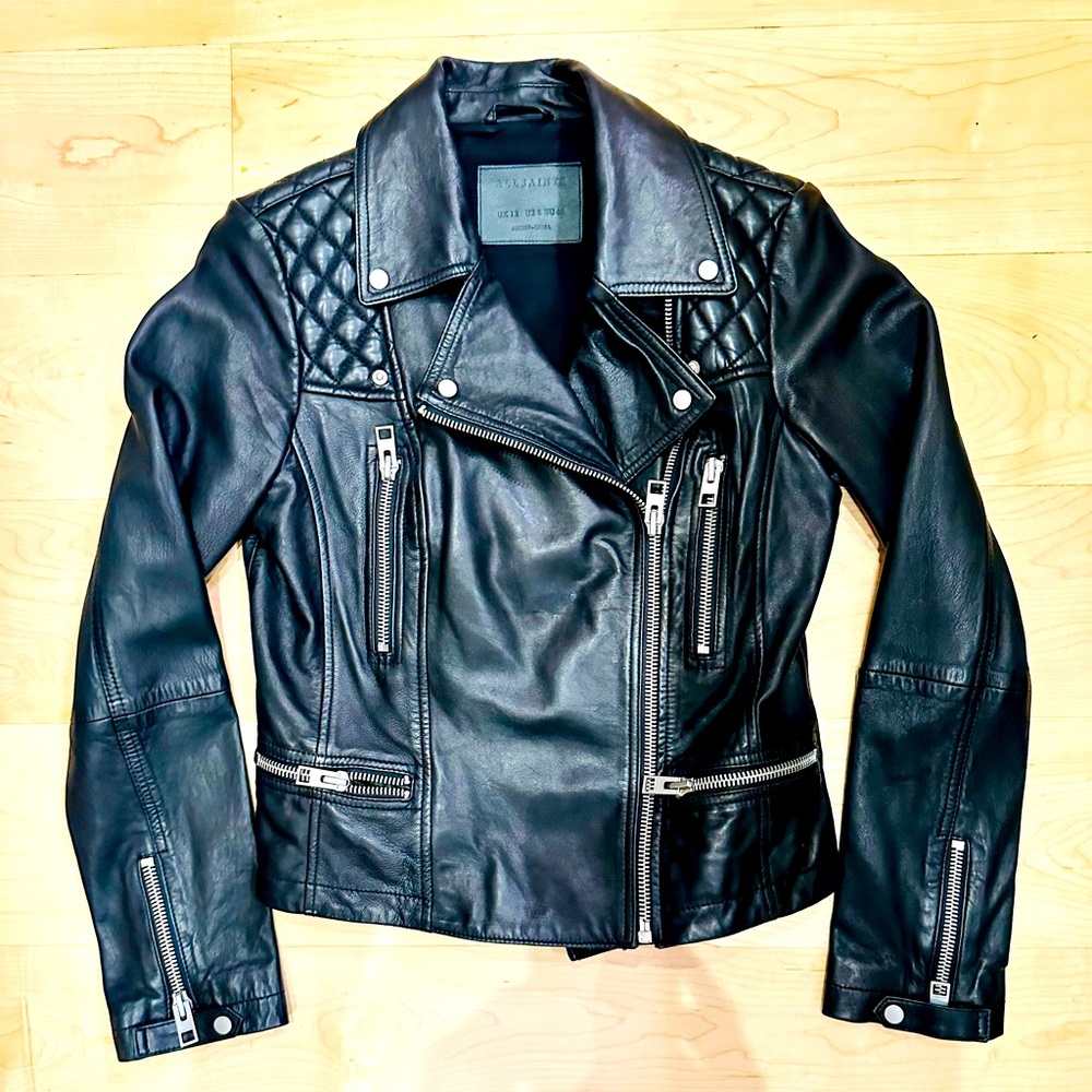 ALL SAINTS quilted biker moto leather jacket